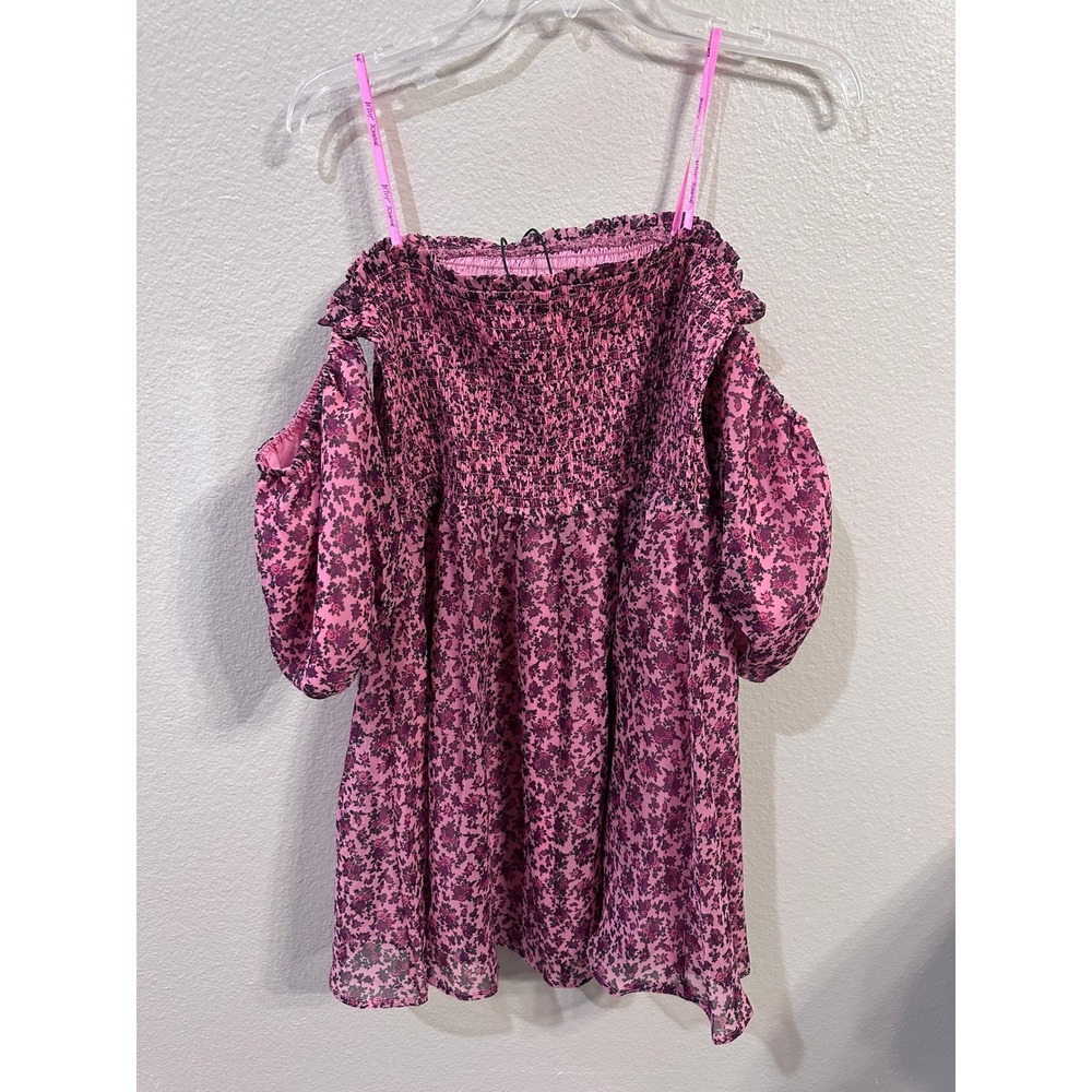Betsey Johnson Pink Floral Cold Shoulder Mini Dress L - Picture 5 of 5